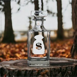 Money Bag Decanter 26 Oz Bourbon Whisky Glass Dollar Sign Customize NEW